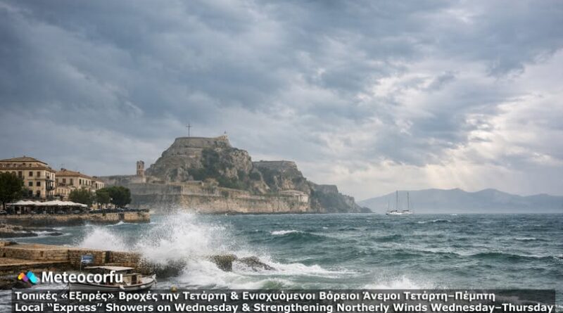 MeteoCorfu: Τοπικές «Εξπρές» Βροχές την Τετάρτη και Ενισχυόμενοι Βόρειοι Άνεμοι Τετάρτη–Πέμπτη
