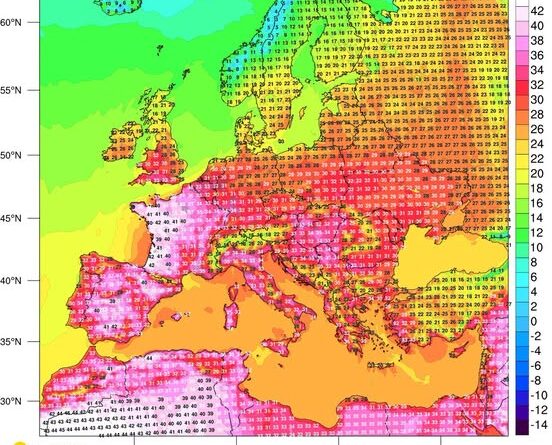 Υψηλές θερμοκρασίες στη Δυτική Ευρώπη τη Δευτέρα 22/06