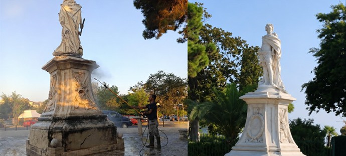 Κέρκυρα: Καθαρισμός αγαλμάτων με πιεστικό νερού προκαλεί αντιδράσεις. Αυτοψία από την Αρχαιολογική Υπηρεσία
