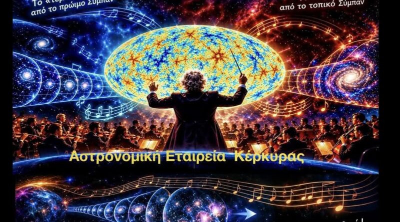 Αστρονομική Εταιρεία: «Όταν το Σύμπαν διαφωνεί με τον εαυτό του»  με ομιλητή τον Σπύρο Γεωργαρά, Φυσικός MSc.  Ο Αντίλαλος της Αρχής: Το Πρώτο Τραγούδι του Σύμπαντος